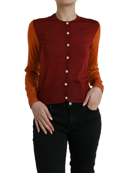 Dolce & Gabbana Multicolor Silk Crewneck Cardigan Sweater