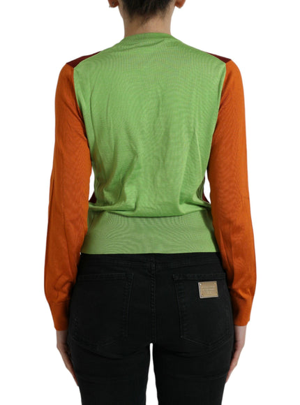 Dolce & Gabbana Multicolor Silk Crewneck Cardigan Sweater