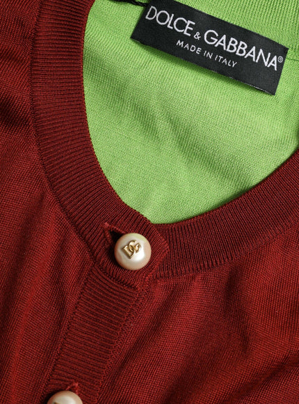 Dolce & Gabbana Multicolor Silk Crewneck Cardigan Sweater