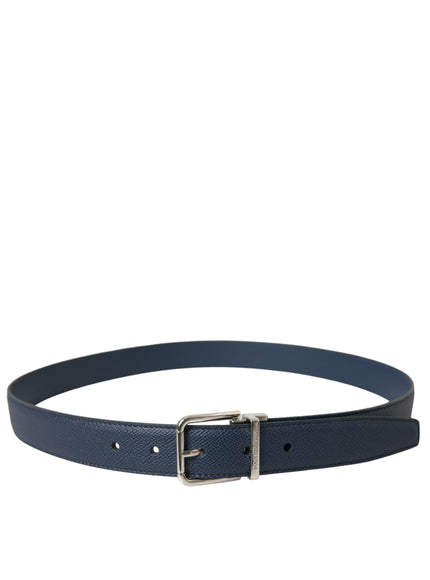 Dolce & Gabbana Navy Blue Leather Silver Metal Buckle Belt - Ellie Belle