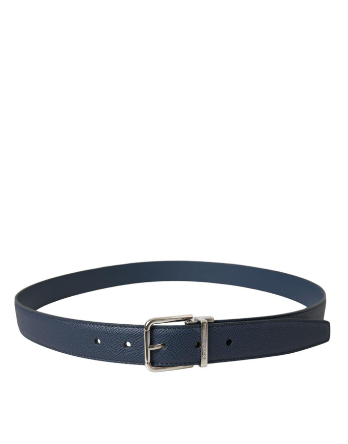 Dolce & Gabbana Navy Blue Leather Silver Metal Buckle Belt - Ellie Belle