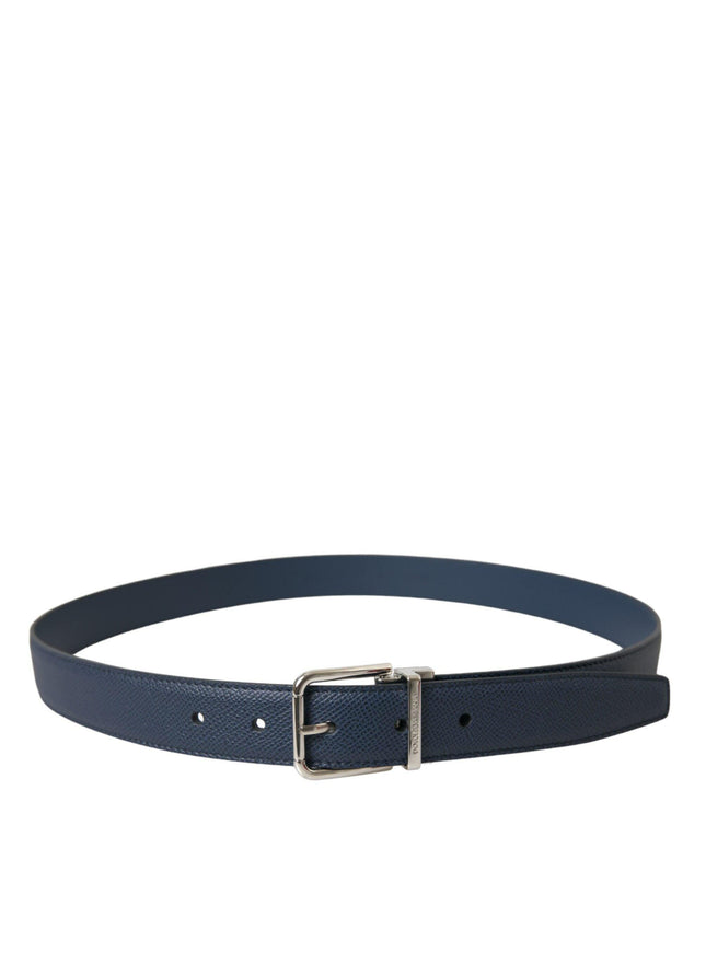 Dolce & Gabbana Navy Blue Leather Silver Metal Buckle Belt - Ellie Belle