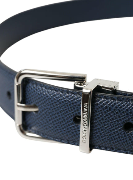 Dolce & Gabbana Navy Blue Leather Silver Metal Buckle Belt - Ellie Belle