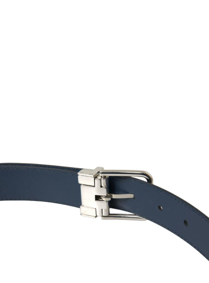 Dolce & Gabbana Navy Blue Leather Silver Metal Buckle Belt - Ellie Belle