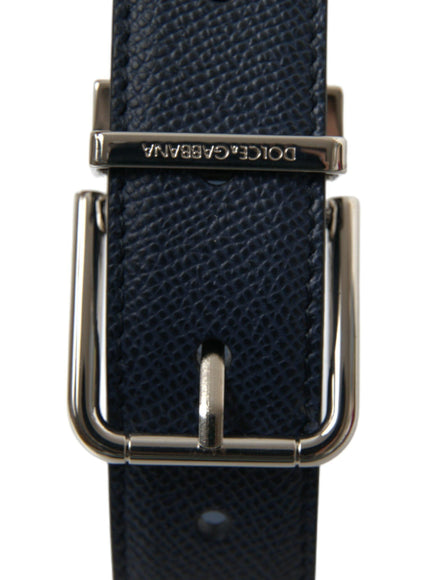 Dolce & Gabbana Navy Blue Leather Silver Metal Buckle Belt - Ellie Belle