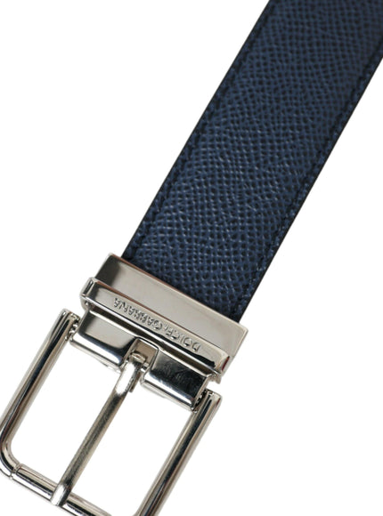 Dolce & Gabbana Navy Blue Leather Silver Metal Buckle Belt - Ellie Belle