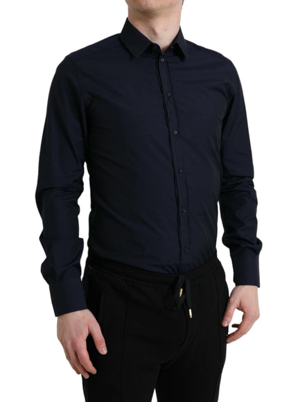 Dolce & Gabbana Navy Blue Slim Fit Formal GOLD Dress Shirt - Ellie Belle