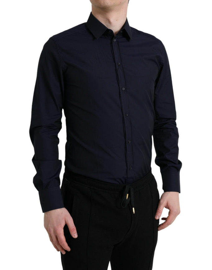 Dolce & Gabbana Navy Blue Slim Fit Formal GOLD Dress Shirt - Ellie Belle