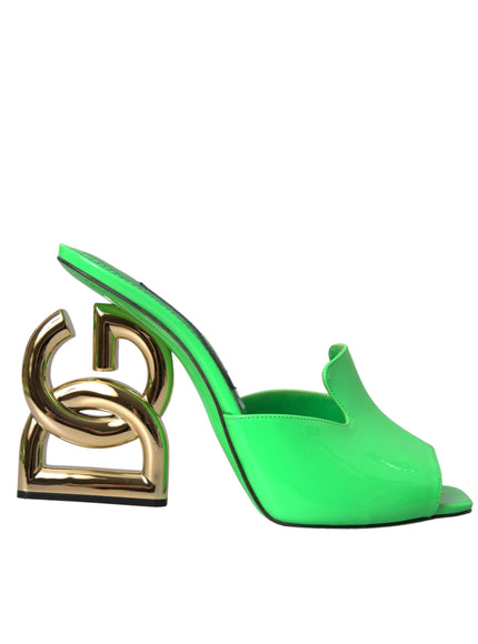 Dolce & Gabbana Neon Green Logo Heel Sandals - Ellie Belle