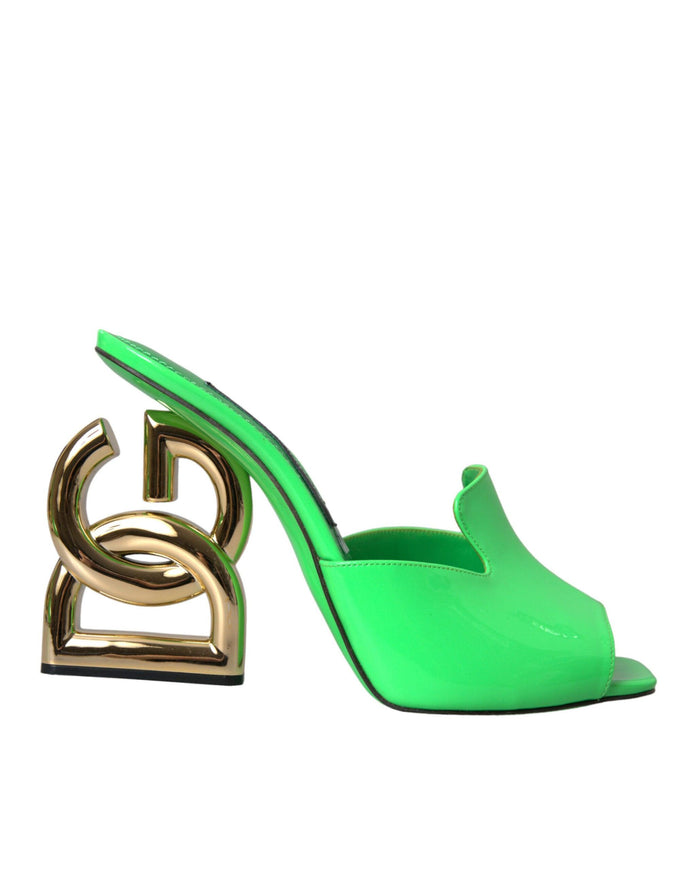 Dolce & Gabbana Neon Green Logo Heel Sandals - Ellie Belle