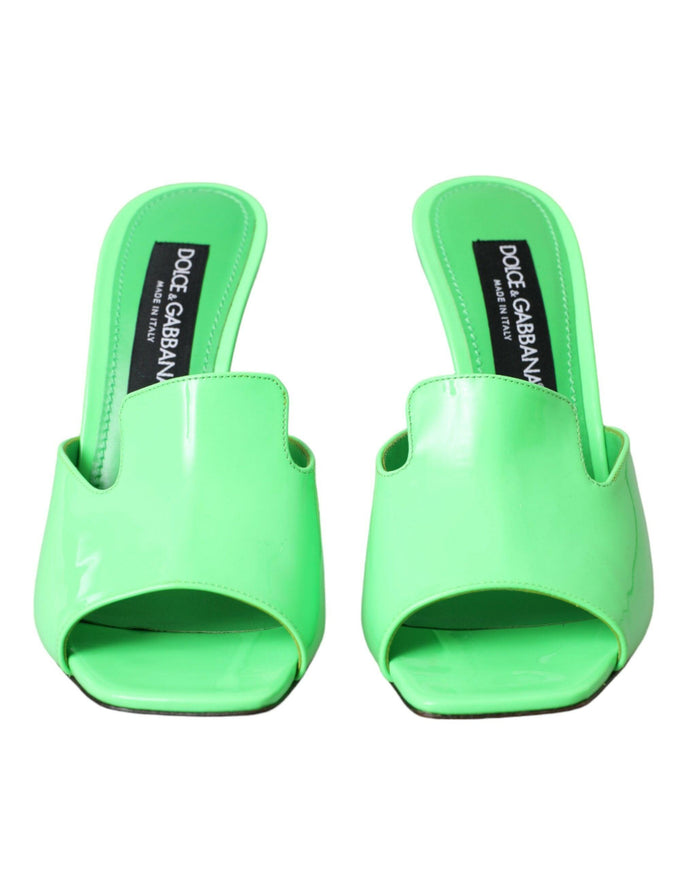 Dolce & Gabbana Neon Green Logo Heel Sandals - Ellie Belle