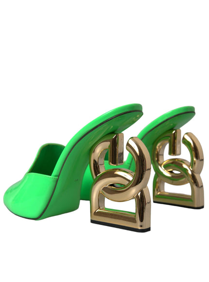 Dolce & Gabbana Neon Green Logo Heel Sandals - Ellie Belle