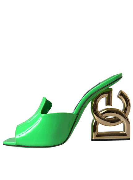 Dolce & Gabbana Neon Green Logo Heel Sandals - Ellie Belle