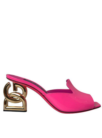 Dolce & Gabbana Neon Pink Leather Logo Sandals - Ellie Belle