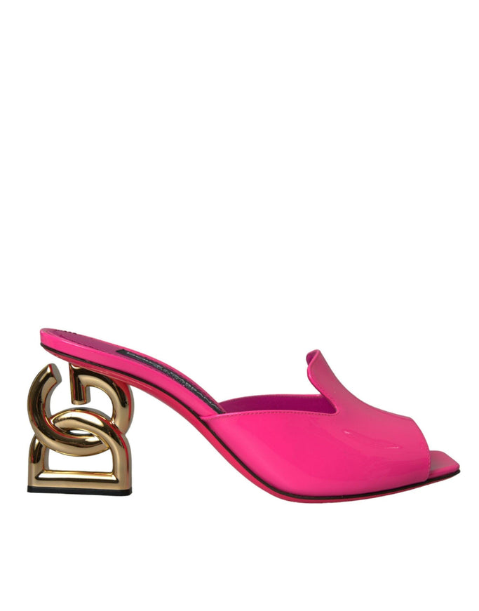 Dolce & Gabbana Neon Pink Leather Logo Sandals - Ellie Belle