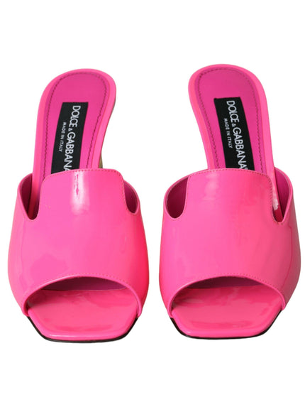 Dolce & Gabbana Neon Pink Leather Logo Sandals - Ellie Belle