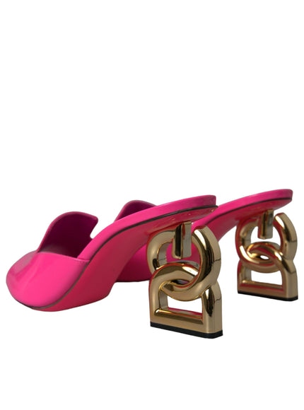 Dolce & Gabbana Neon Pink Leather Logo Sandals - Ellie Belle