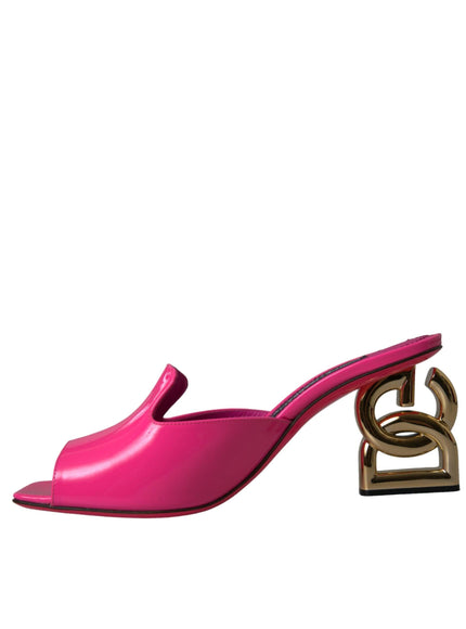 Dolce & Gabbana Neon Pink Leather Logo Sandals - Ellie Belle