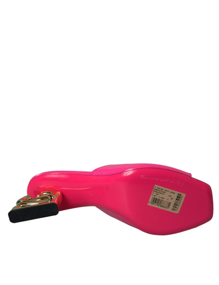 Dolce & Gabbana Neon Pink Leather Logo Sandals - Ellie Belle