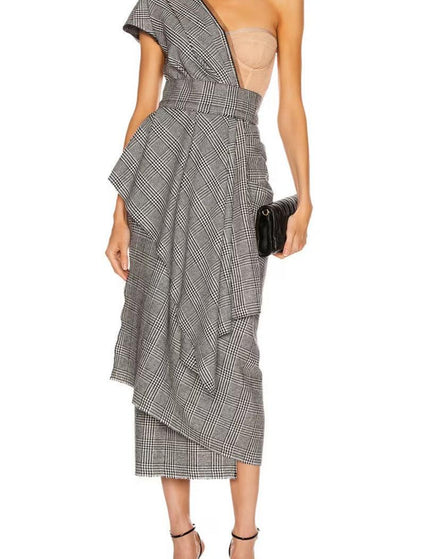 Dolce & Gabbana One Shoulder Bustier Asymmetrical Midi Dress - Ellie Belle