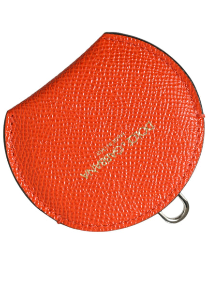 Dolce & Gabbana Orange Calfskin Leather Round Logo Hand Mirror Holder - Ellie Belle