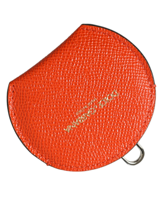 Dolce & Gabbana Orange Calfskin Leather Round Logo Hand Mirror Holder - Ellie Belle