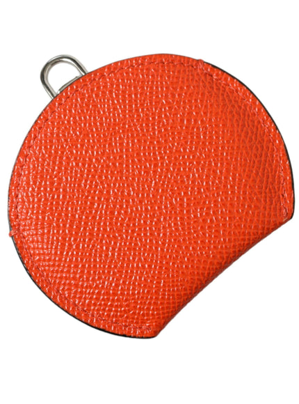 Dolce & Gabbana Orange Calfskin Leather Round Logo Hand Mirror Holder - Ellie Belle