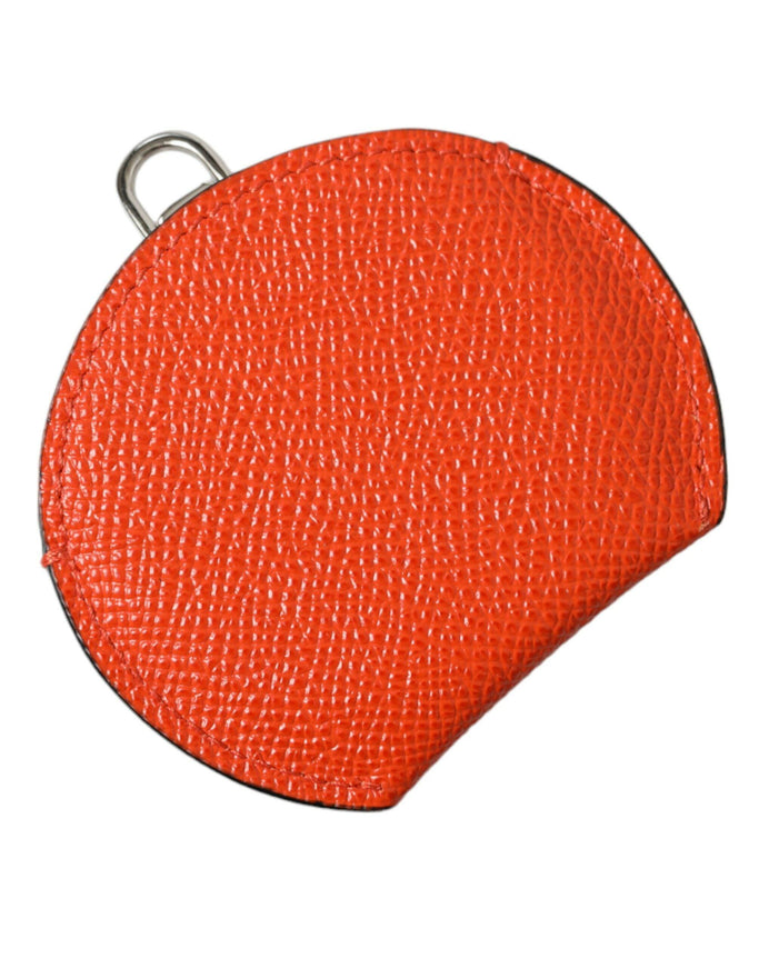 Dolce & Gabbana Orange Calfskin Leather Round Logo Hand Mirror Holder - Ellie Belle