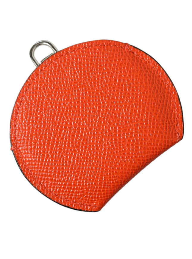 Dolce & Gabbana Orange Calfskin Leather Round Logo Hand Mirror Holder - Ellie Belle