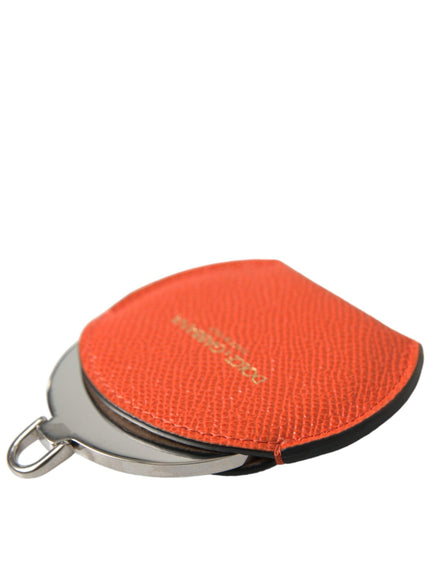 Dolce & Gabbana Orange Calfskin Leather Round Logo Hand Mirror Holder - Ellie Belle