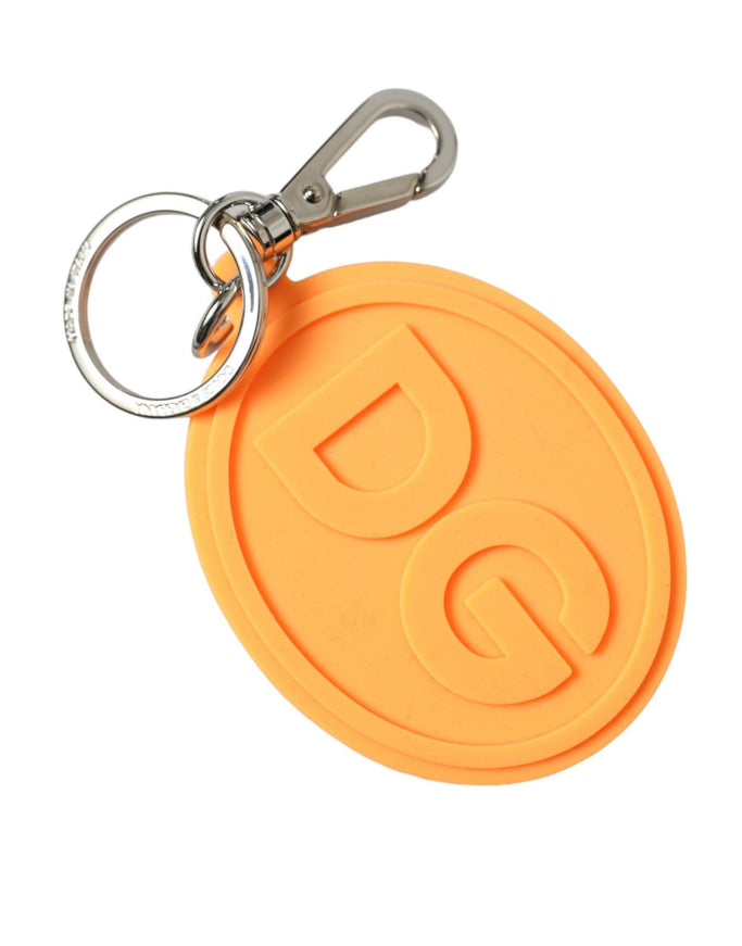 Dolce & Gabbana Orange Rubber DG Logo Silver Brass Metal Keyring Keychain - Ellie Belle