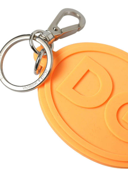 Dolce & Gabbana Orange Rubber DG Logo Silver Brass Metal Keyring Keychain - Ellie Belle