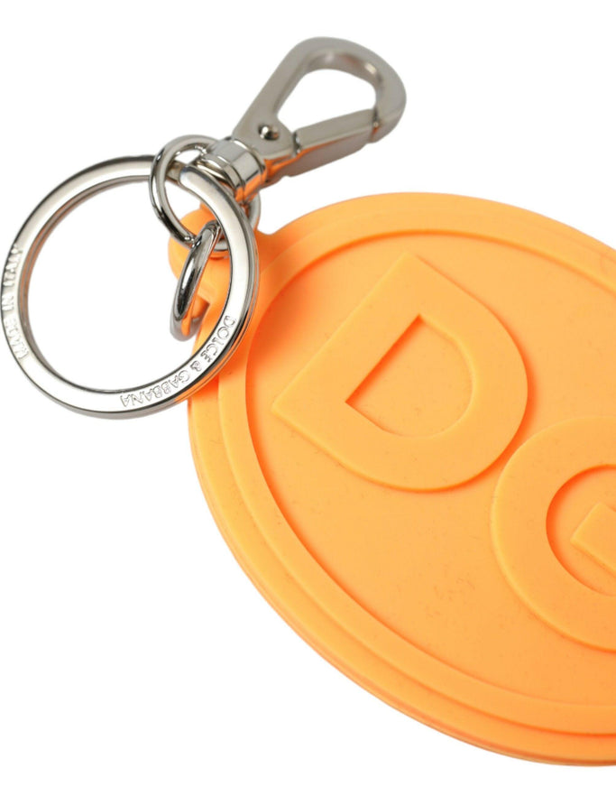 Dolce & Gabbana Orange Rubber DG Logo Silver Brass Metal Keyring Keychain - Ellie Belle