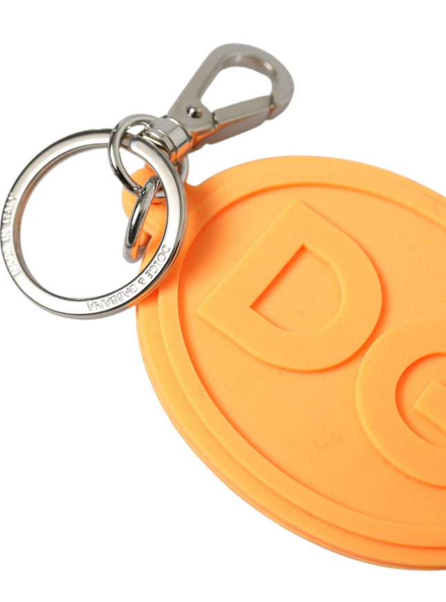 Dolce & Gabbana Orange Rubber DG Logo Silver Brass Metal Keyring Keychain - Ellie Belle
