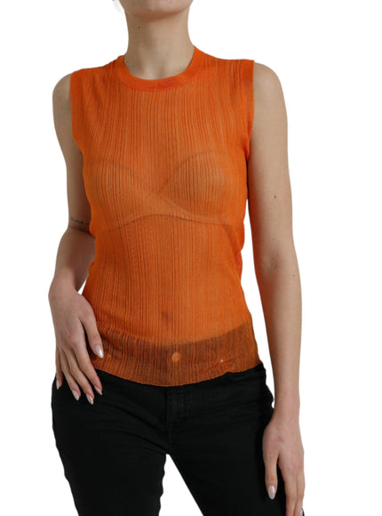 Dolce & Gabbana Orange See Through Crew Neck Blouse Tank Top - Ellie Belle