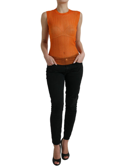 Dolce & Gabbana Orange See Through Crew Neck Blouse Tank Top - Ellie Belle