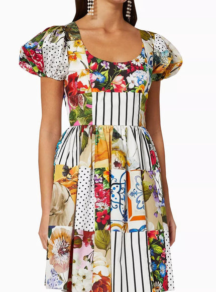 Dolce & Gabbana Patchwork Cotton Poplin Dress - Ellie Belle