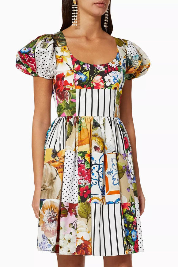 Dolce & Gabbana Patchwork Cotton Poplin Dress - Ellie Belle