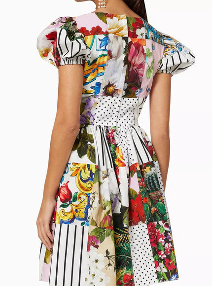 Dolce & Gabbana Patchwork Cotton Poplin Dress - Ellie Belle