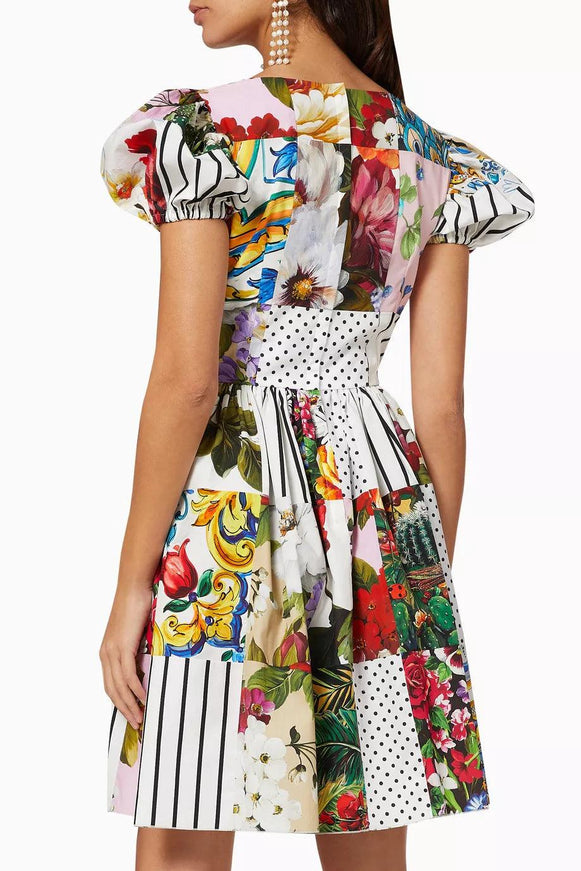 Dolce & Gabbana Patchwork Cotton Poplin Dress - Ellie Belle