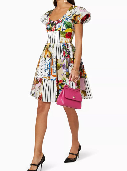 Dolce & Gabbana Patchwork Cotton Poplin Dress - Ellie Belle