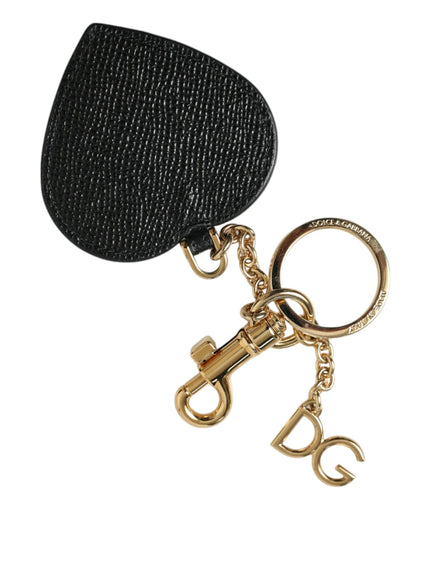 Dolce & Gabbana Pink Black Heart Leather Gold Tone Brass Keyring Keychain - Ellie Belle