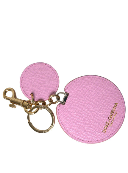 Dolce & Gabbana Pink Calf Leather Gold Metal Logo Print Keyring Keychain - Ellie Belle