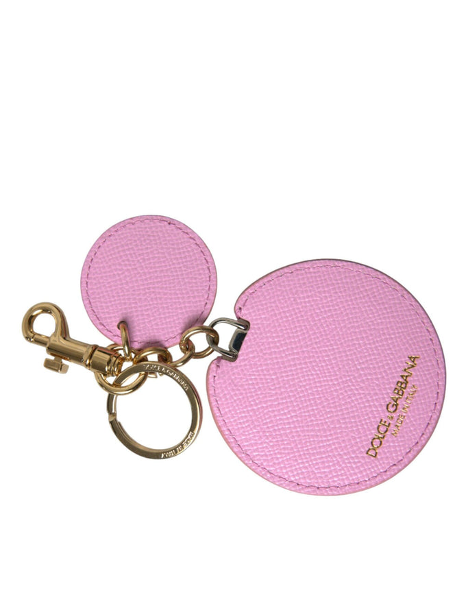 Dolce & Gabbana Pink Calf Leather Gold Metal Logo Print Keyring Keychain - Ellie Belle