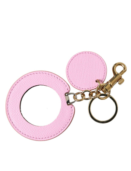 Dolce & Gabbana Pink Calf Leather Gold Metal Logo Print Keyring Keychain - Ellie Belle