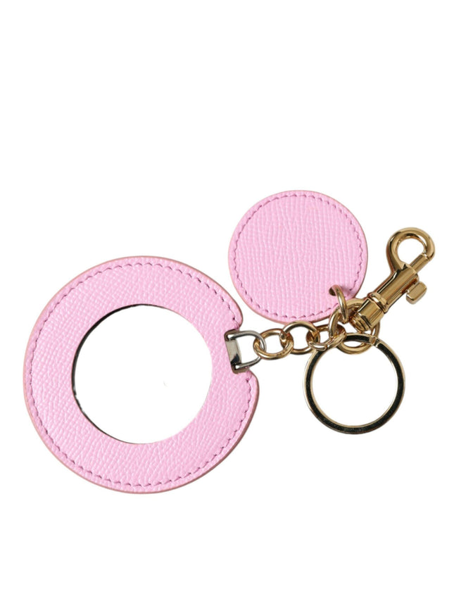 Dolce & Gabbana Pink Calf Leather Gold Metal Logo Print Keyring Keychain - Ellie Belle