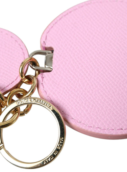 Dolce & Gabbana Pink Calf Leather Gold Metal Logo Print Keyring Keychain - Ellie Belle