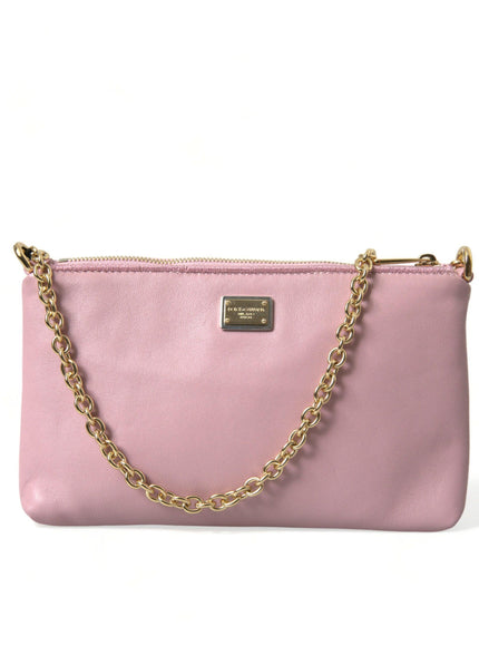 Dolce & Gabbana Pink Floral Embroidered Leather Chain Clutch Bag - Ellie Belle