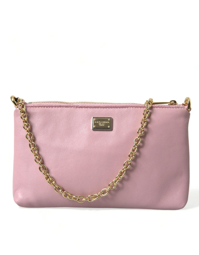 Dolce & Gabbana Pink Floral Embroidered Leather Chain Clutch Bag - Ellie Belle