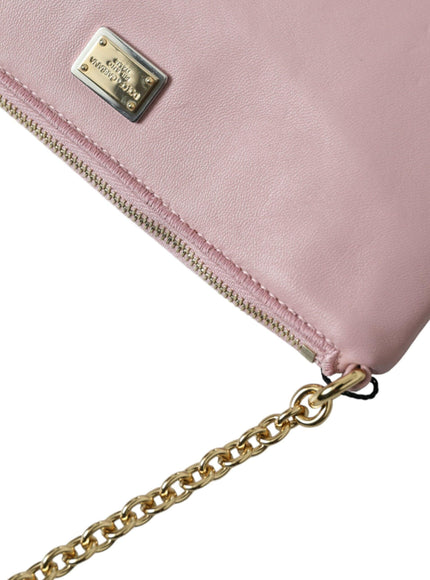 Dolce & Gabbana Pink Floral Embroidered Leather Chain Clutch Bag - Ellie Belle